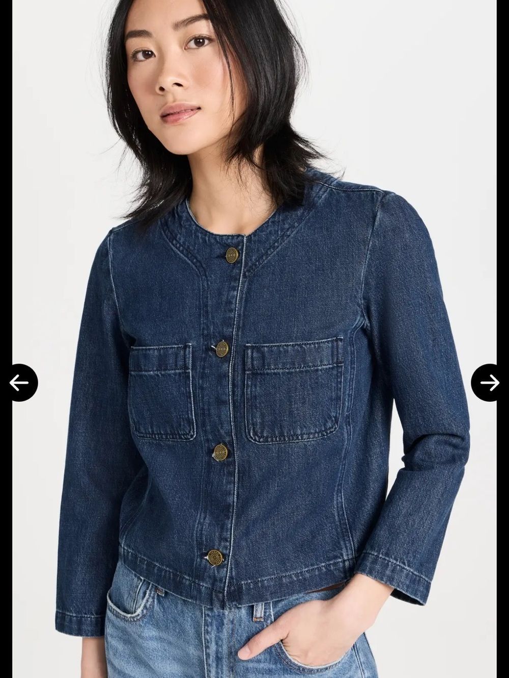 FRAME
Collarless Button Front Jean Jacket size small